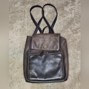 Used Giani Bernini Leather Backpack Purse Brown/Black Zip & Snap AS-IS